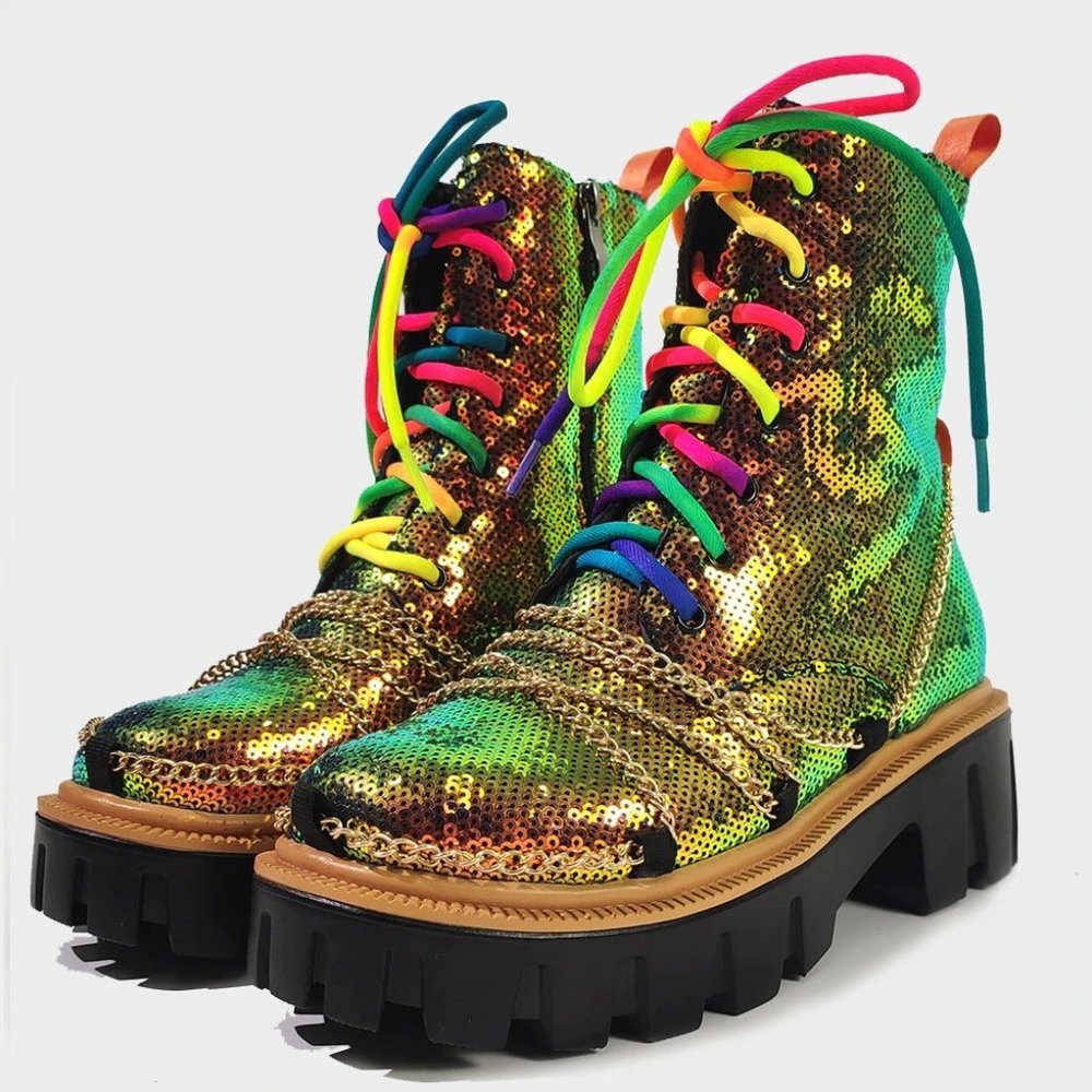 Sequined Combat Boots